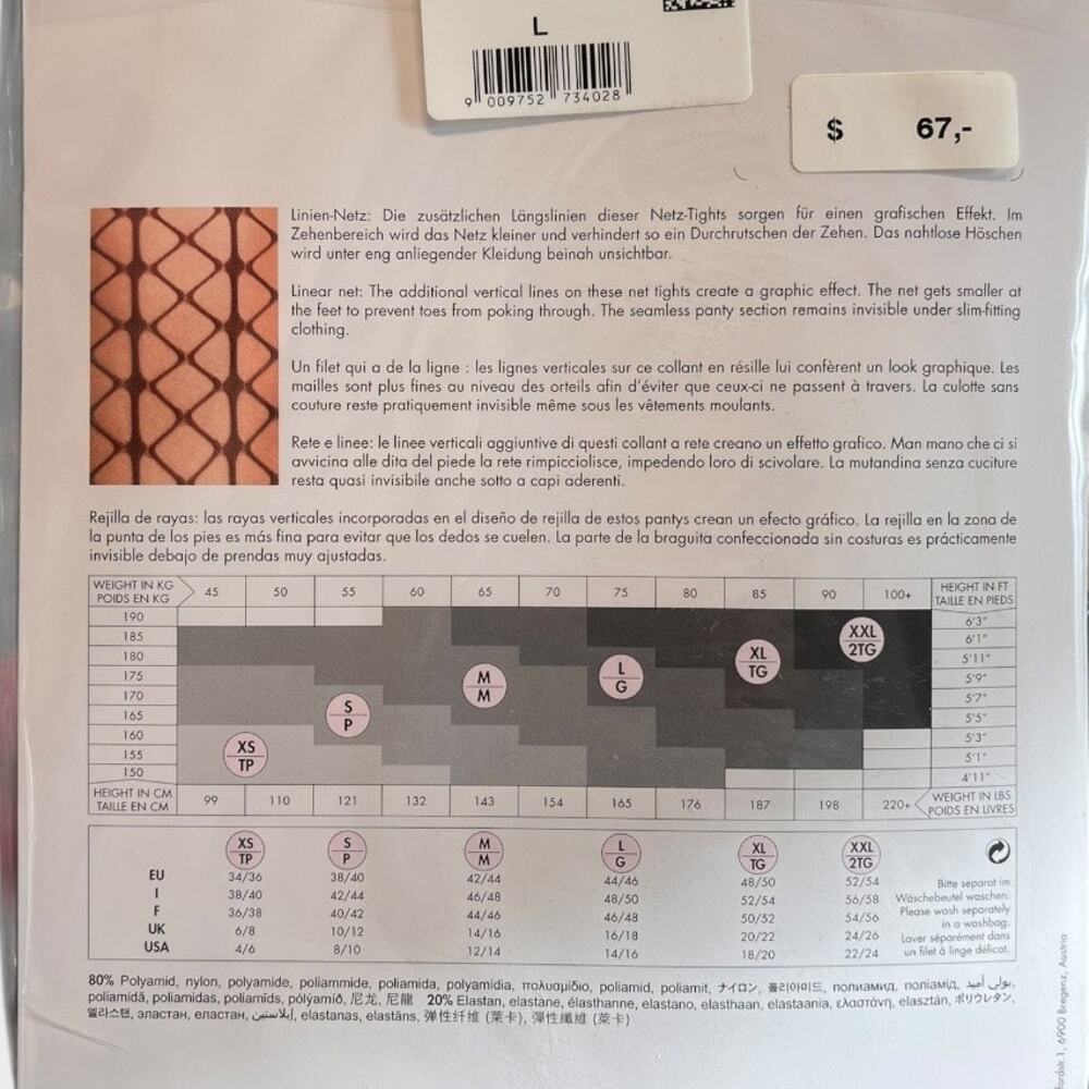NWT WOLFORD Tina Fishnet Tights Black Size Large - Picture 4 of 4